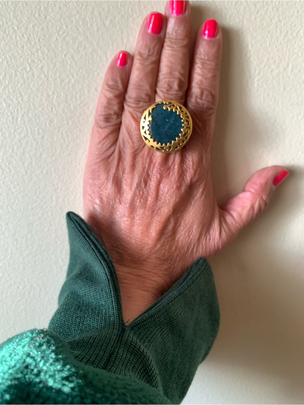 Gold-Plated Statement Ring with Teal Stone